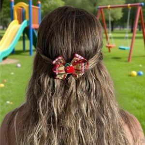 Red and Gold Plaid Hair Bow